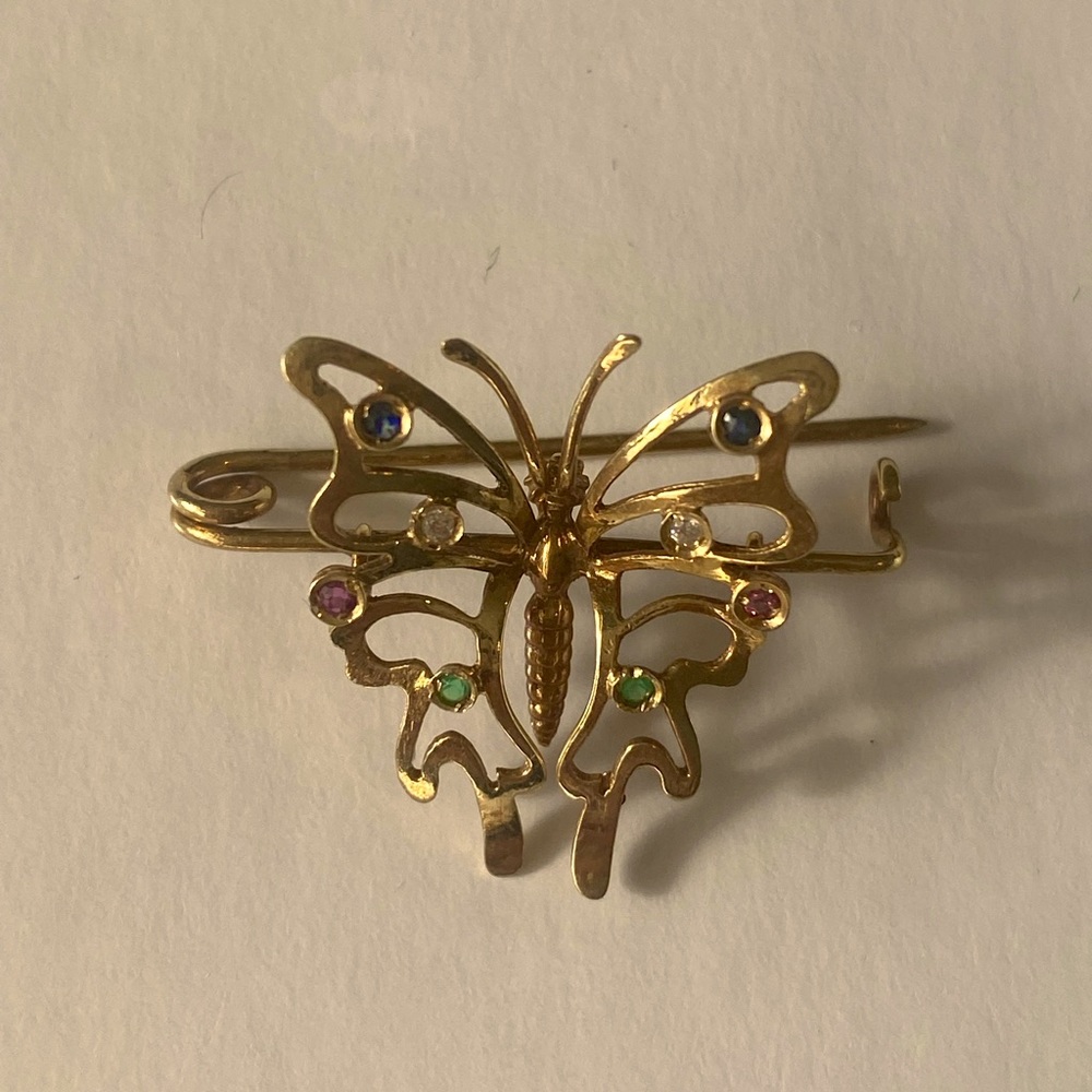 14K Yellow Gold & Gemstone Petite Butterfly Pin